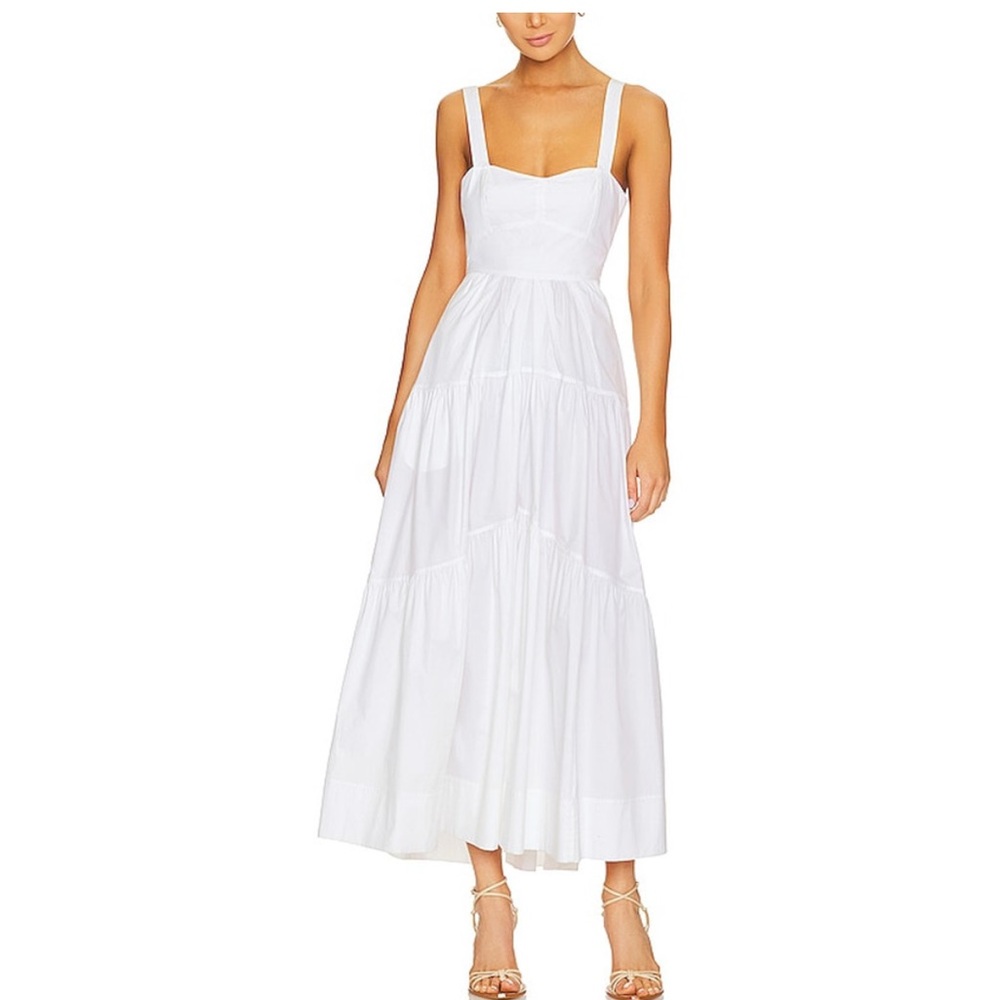 ALC LILY WHITE TIERED MIDI DRESS